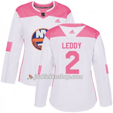 Nainen NHL New York Islanders Pelipaita Nick Leddy 2 Adidas 2017-2018 Valkoinen Vaaleanpunainen Fashion Authentic